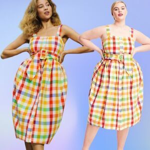 Christopher John Rogers for target Plaid Wide Strap Tie Waist Dress